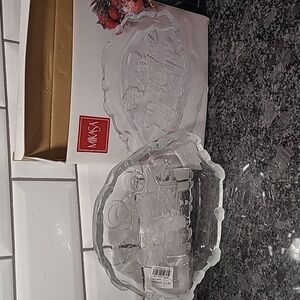 VINTAGE Mikasa frosted/etched heavy glass Christmas caroling candy dish